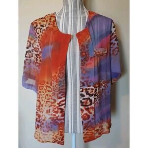 W118 Walter Baker Sheer Animal Print Short Sleeve Top Sz L Summer Beach Career